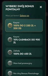 Wybierz swój bonus powitalny -